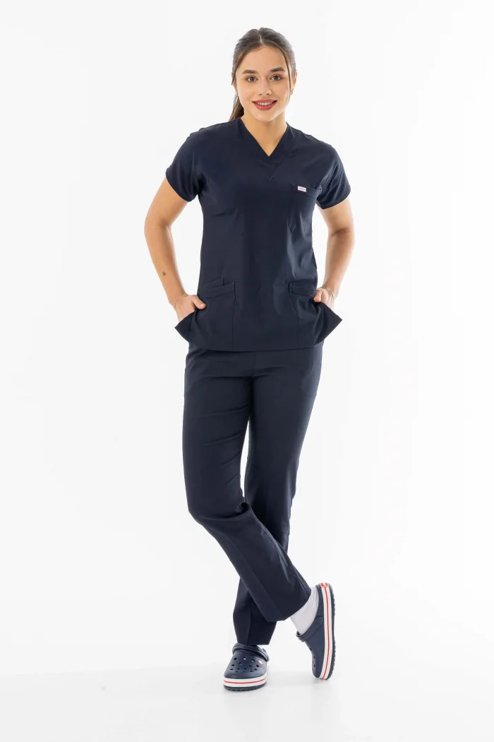 Likra Yarasa Kol Doktor Hemşire Forması Alt Üst Takım Lacivert (LYRS1001)