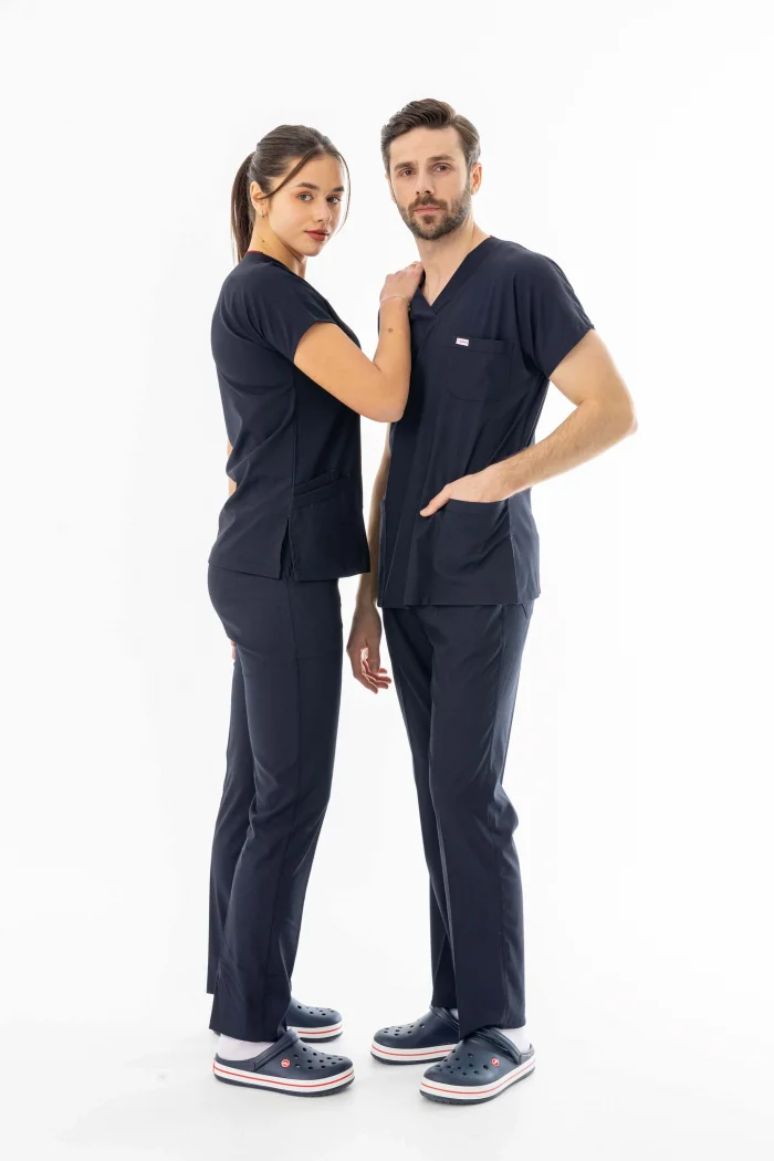 Likra Yarasa Kol Doktor Hemşire Forması Alt Üst Takım Lacivert (LYRS1001)