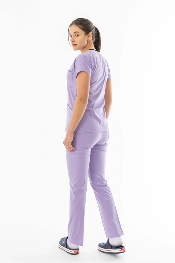 Likra Yarasa Kol Doktor Hemşire Forması Alt Üst Takım Lila (LYRS1019)