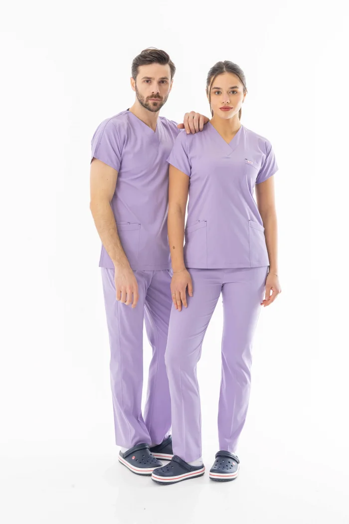 Likra Yarasa Kol Doktor Hemşire Forması Alt Üst Takım Lila (LYRS1019)