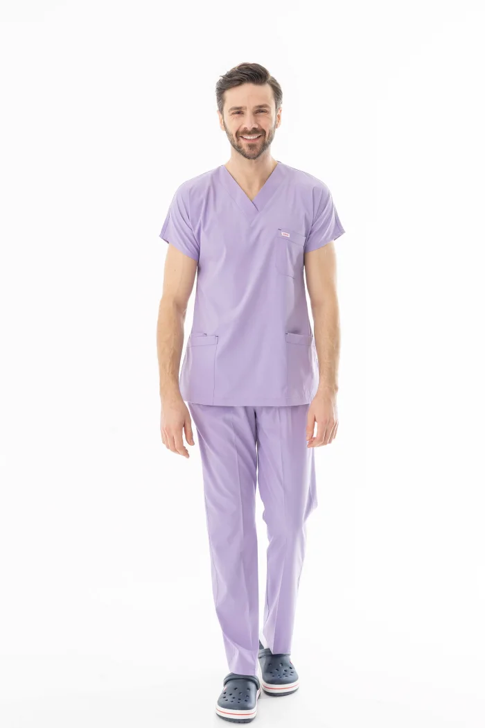 Likra Yarasa Kol Doktor Hemşire Forması Alt Üst Takım Lila (LYRS1019)