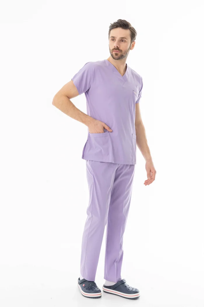 Likra Yarasa Kol Doktor Hemşire Forması Alt Üst Takım Lila (LYRS1019)