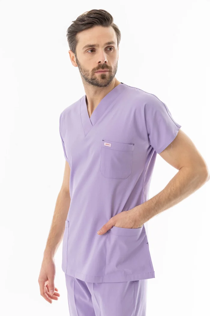Likra Yarasa Kol Doktor Hemşire Forması Alt Üst Takım Lila (LYRS1019)