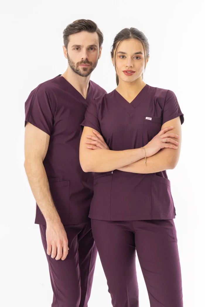 Likra Yarasa Kol Doktor Hemşire Forması Alt Üst Takım Mürdüm (LYRS1012)