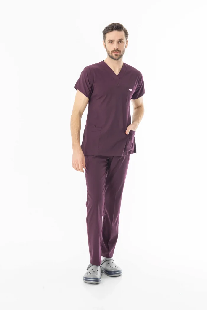 Likra Yarasa Kol Doktor Hemşire Forması Alt Üst Takım Mürdüm (LYRS1012)