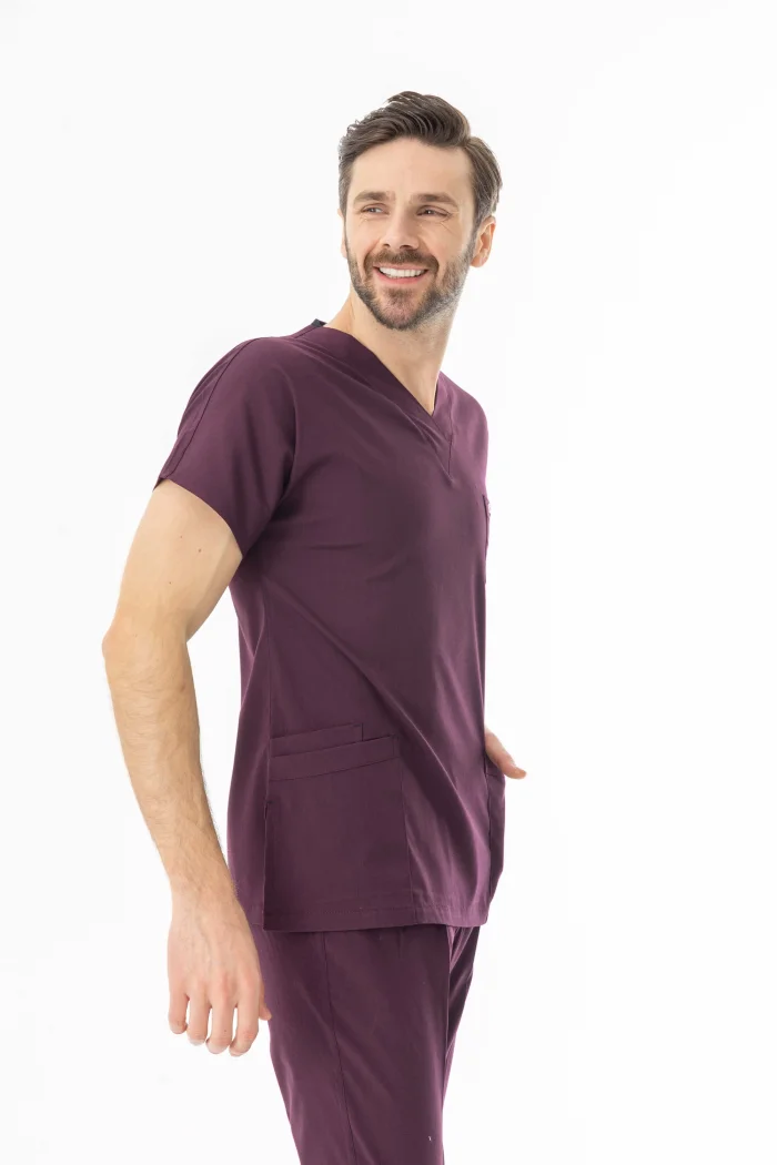 Likra Yarasa Kol Doktor Hemşire Forması Alt Üst Takım Mürdüm (LYRS1012)