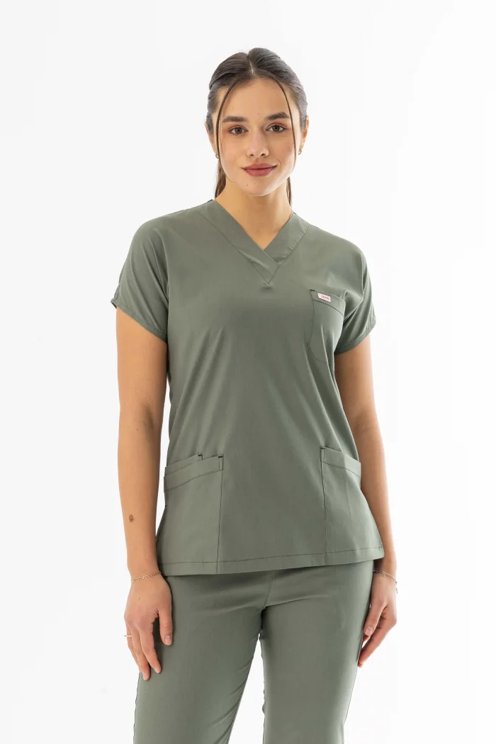 Likra Yarasa Kol Doktor Hemşire Forması Alt Üst Takım Olivya Yeşili (LYRS1018)