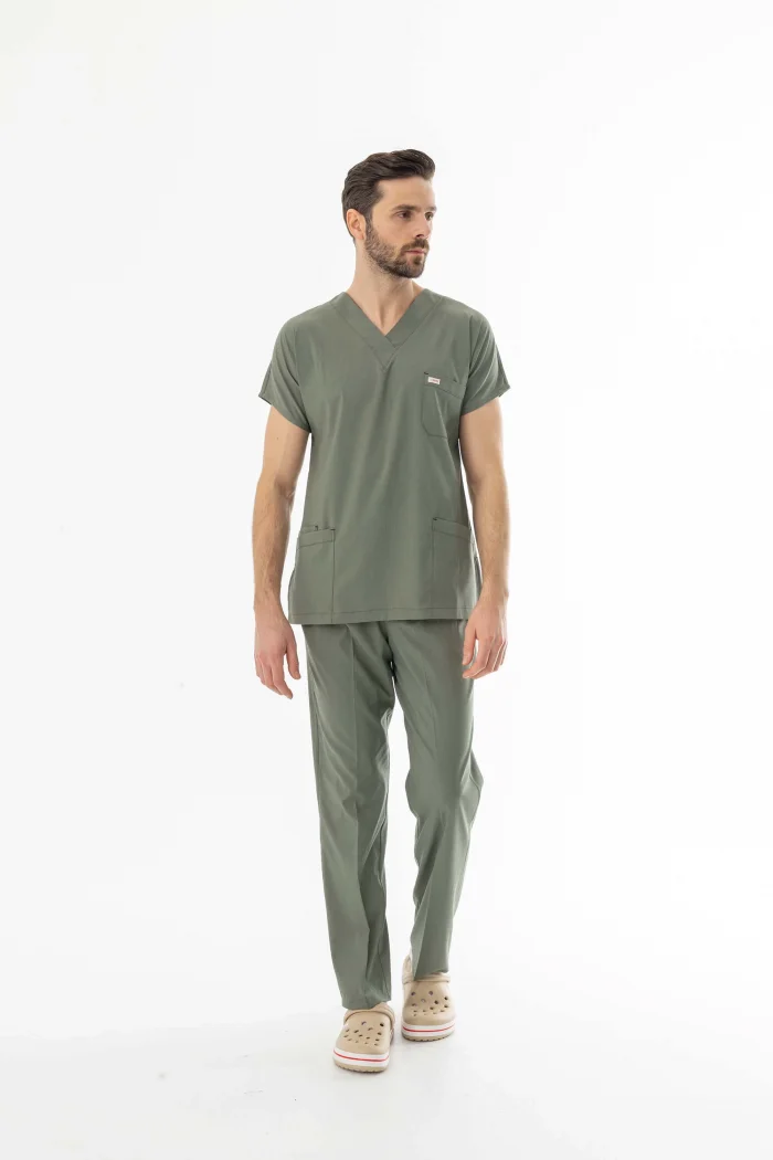 Likra Yarasa Kol Doktor Hemşire Forması Alt Üst Takım Olivya Yeşili (LYRS1018)