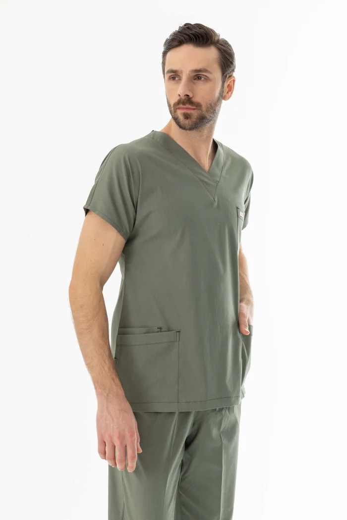 Likra Yarasa Kol Doktor Hemşire Forması Alt Üst Takım Olivya Yeşili (LYRS1018)