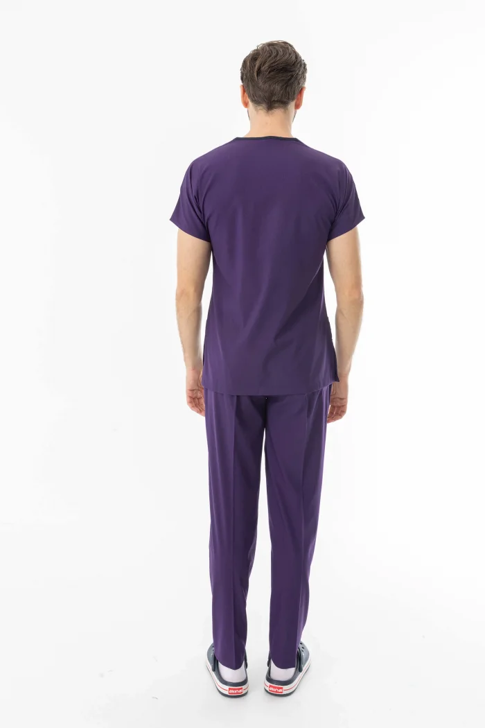 Likra Yarasa Kol Doktor Hemşire Forması Alt Üst Takım Patlıcan Moru (LYRS1022)