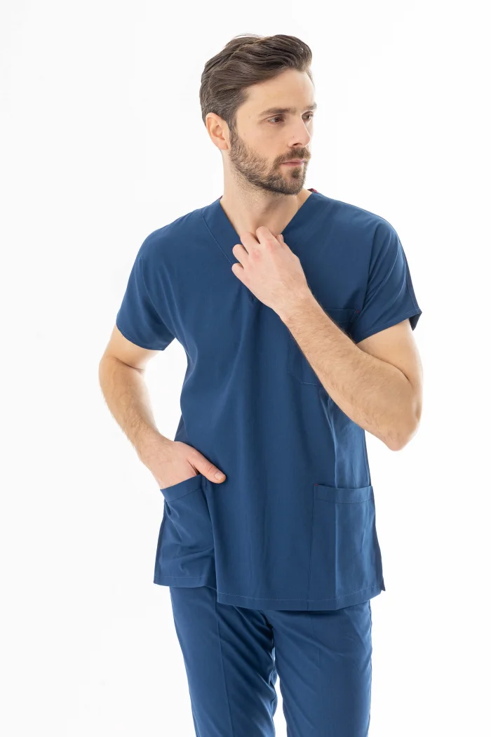 Likra Yarasa Kol Doktor Hemşire Forması Alt Üst Takım Petrol Mavisi (LYRS1011)