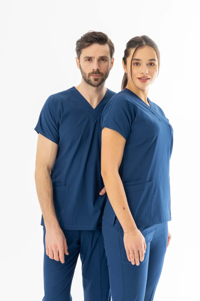 Likra Yarasa Kol Doktor Hemşire Forması Alt Üst Takım Petrol Mavisi (LYRS1011)
