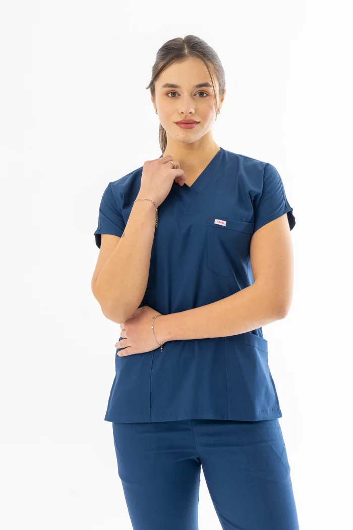 Likra Yarasa Kol Doktor Hemşire Forması Alt Üst Takım Petrol Mavisi (LYRS1011)