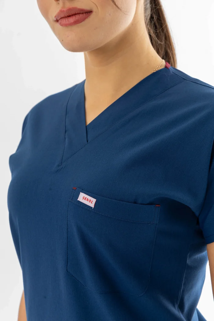 Likra Yarasa Kol Doktor Hemşire Forması Alt Üst Takım Petrol Mavisi (LYRS1011)