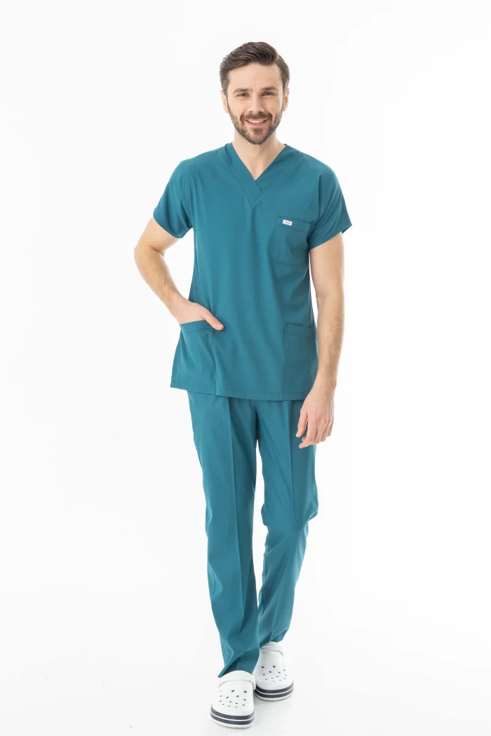 Likra Yarasa Kol Doktor Hemşire Forması Alt Üst Takım Petrol Yeşili (LYRS1015)