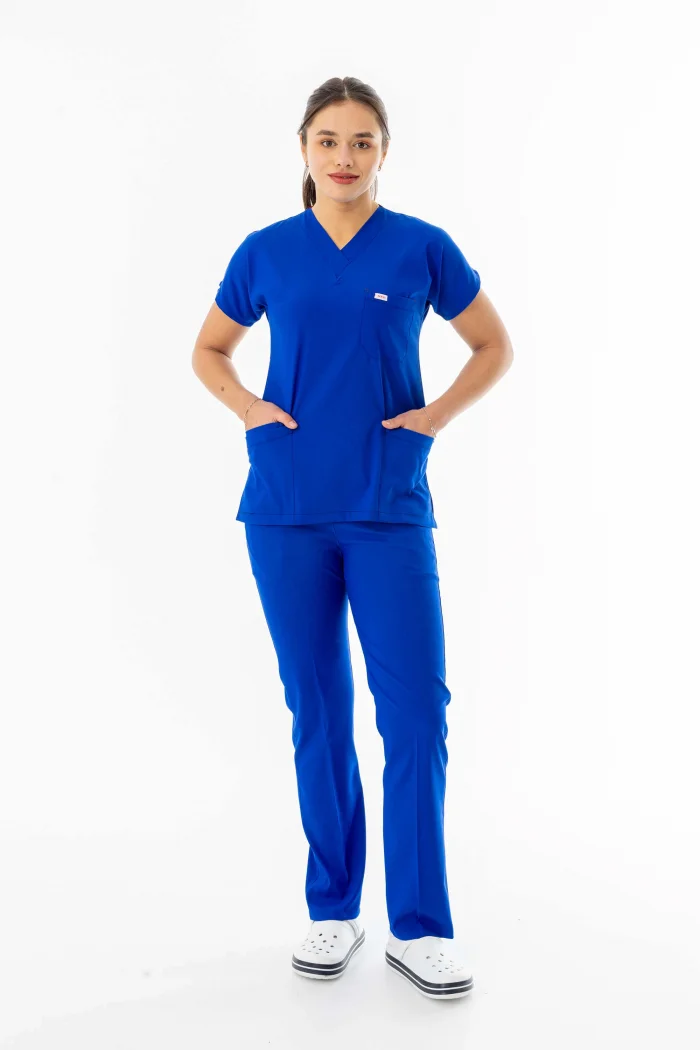 Likra Yarasa Kol Doktor Hemşire Forması Alt Üst Takım Saks Mavisi (LYRS1009)