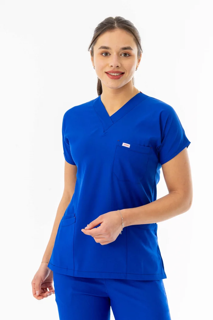 Likra Yarasa Kol Doktor Hemşire Forması Alt Üst Takım Saks Mavisi (LYRS1009)