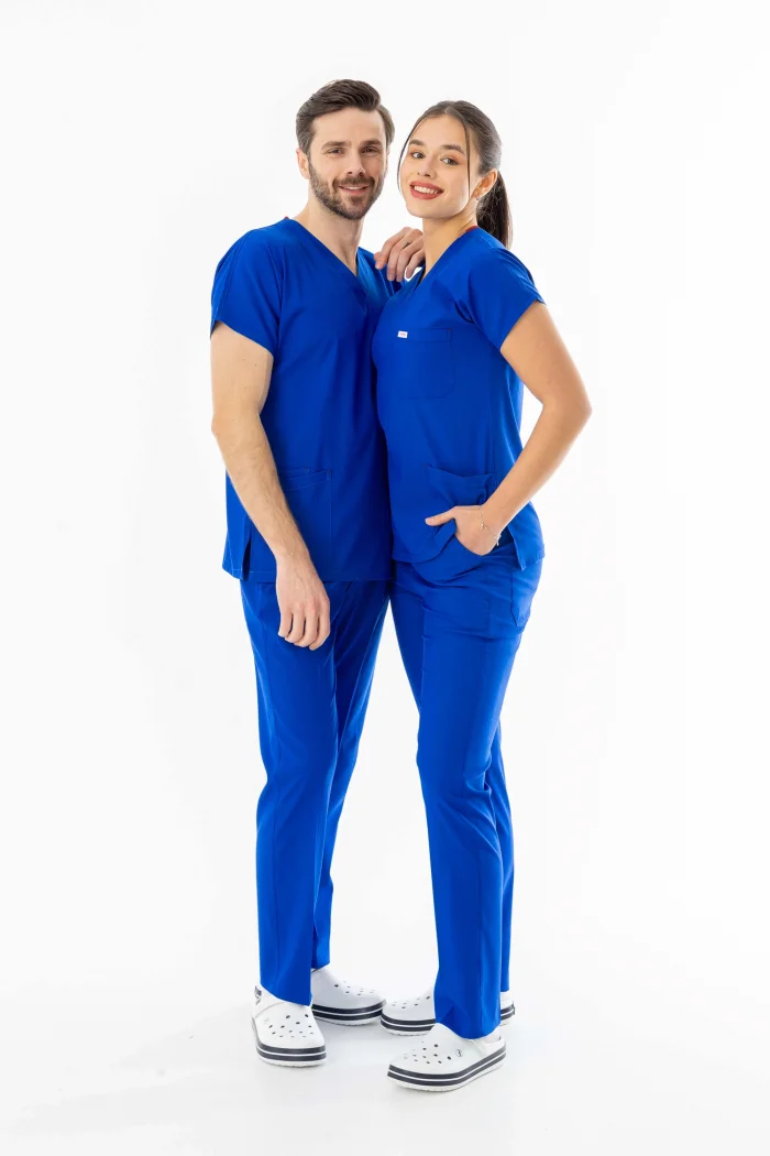 Likra Yarasa Kol Doktor Hemşire Forması Alt Üst Takım Saks Mavisi (LYRS1009)