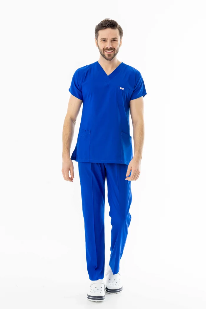 Likra Yarasa Kol Doktor Hemşire Forması Alt Üst Takım Saks Mavisi (LYRS1009)