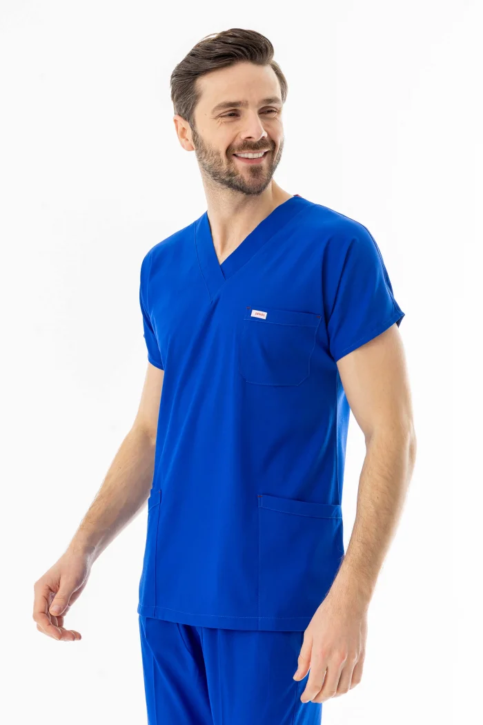 Likra Yarasa Kol Doktor Hemşire Forması Alt Üst Takım Saks Mavisi (LYRS1009)