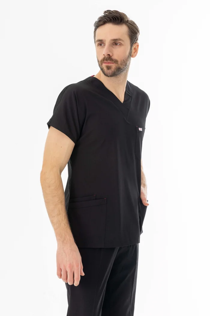 Likra Yarasa Kol Doktor Hemşire Forması Alt Üst Takım Siyah (LYRS1002)