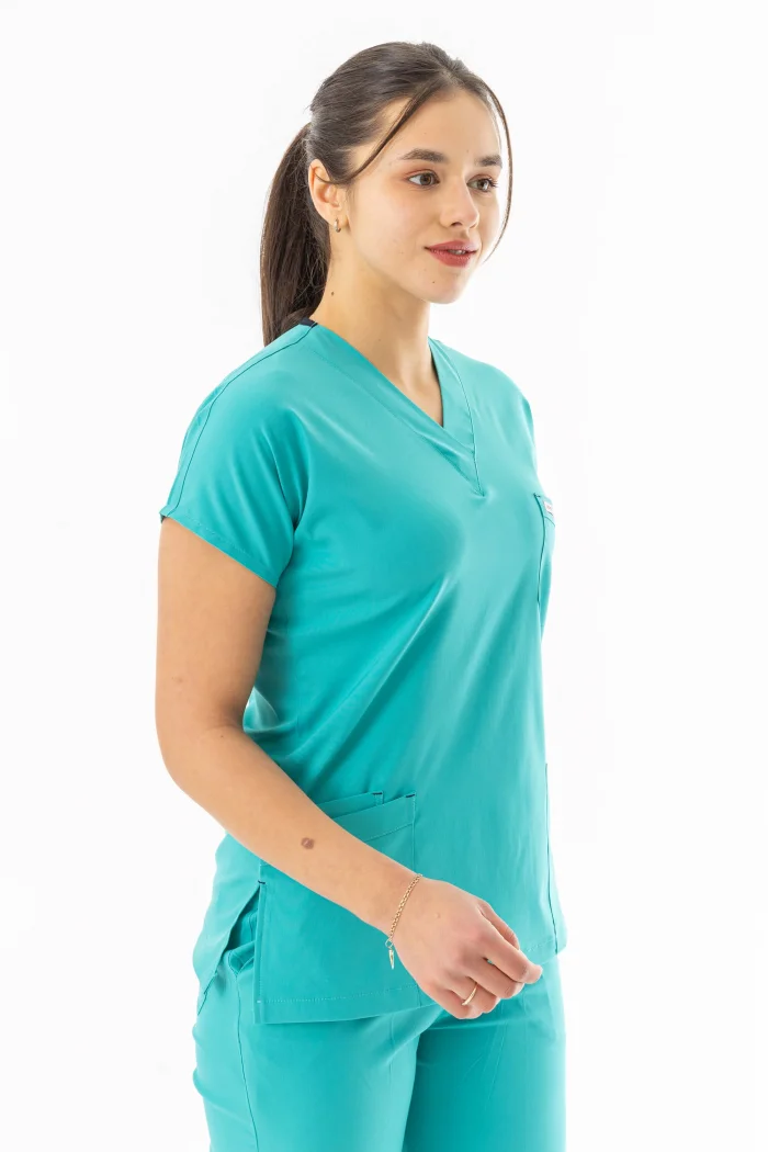 Likra Yarasa Kol Doktor Hemşire Forması Alt Üst Takım Turkuaz (LYRS1017)