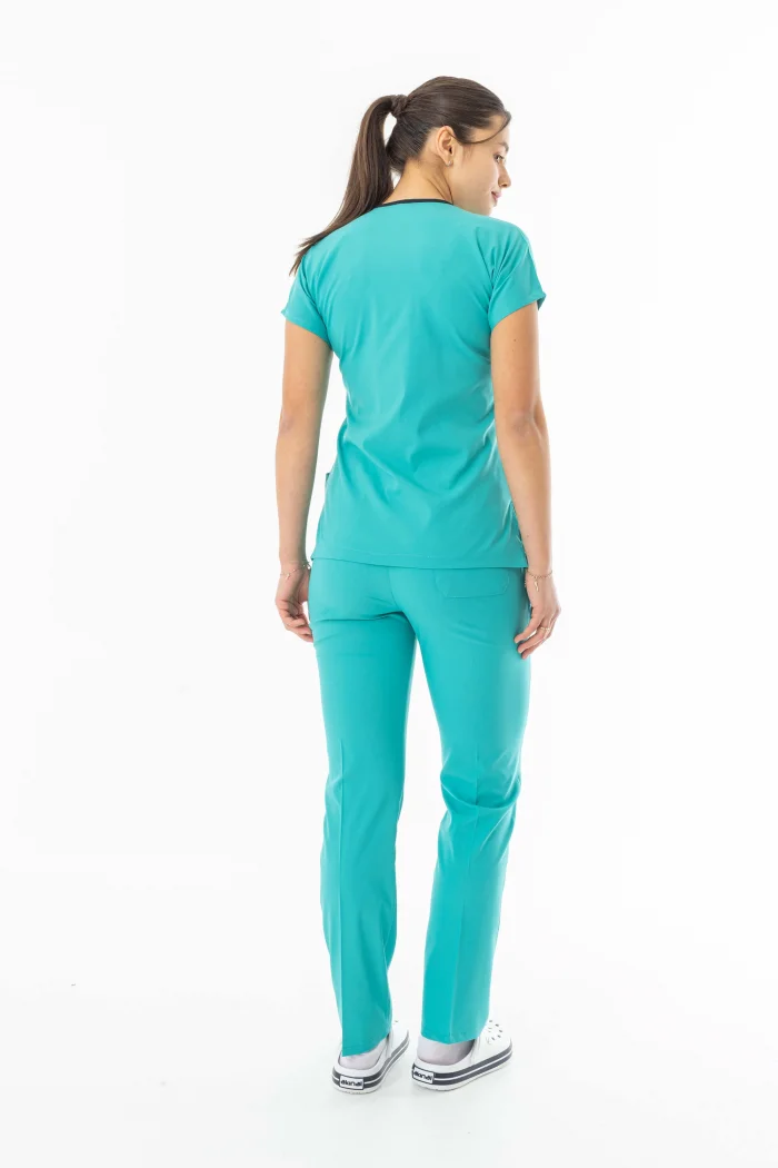 Likra Yarasa Kol Doktor Hemşire Forması Alt Üst Takım Turkuaz (LYRS1017)