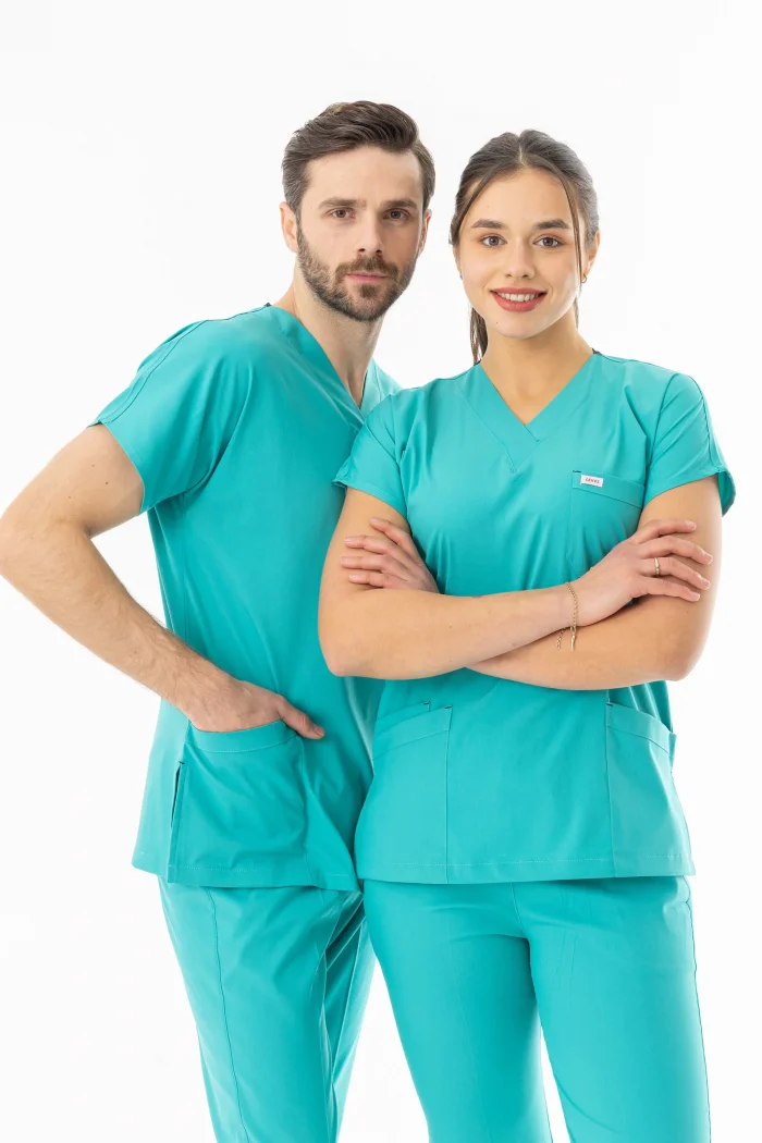 Likra Yarasa Kol Doktor Hemşire Forması Alt Üst Takım Turkuaz (LYRS1017)