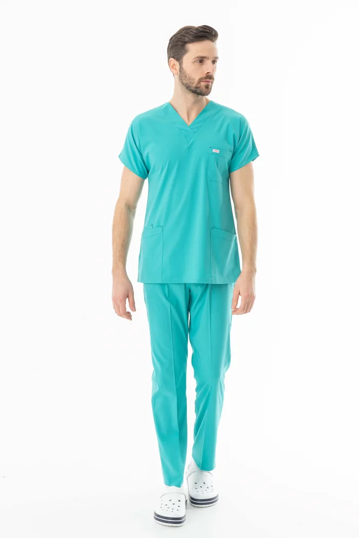 Likra Yarasa Kol Doktor Hemşire Forması Alt Üst Takım Turkuaz (LYRS1017)