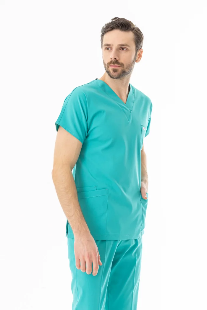 Likra Yarasa Kol Doktor Hemşire Forması Alt Üst Takım Turkuaz (LYRS1017)