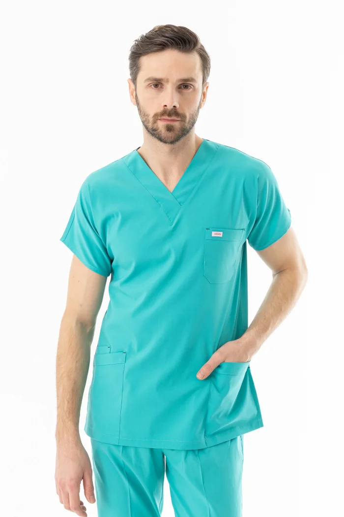 Likra Yarasa Kol Doktor Hemşire Forması Alt Üst Takım Turkuaz (LYRS1017)