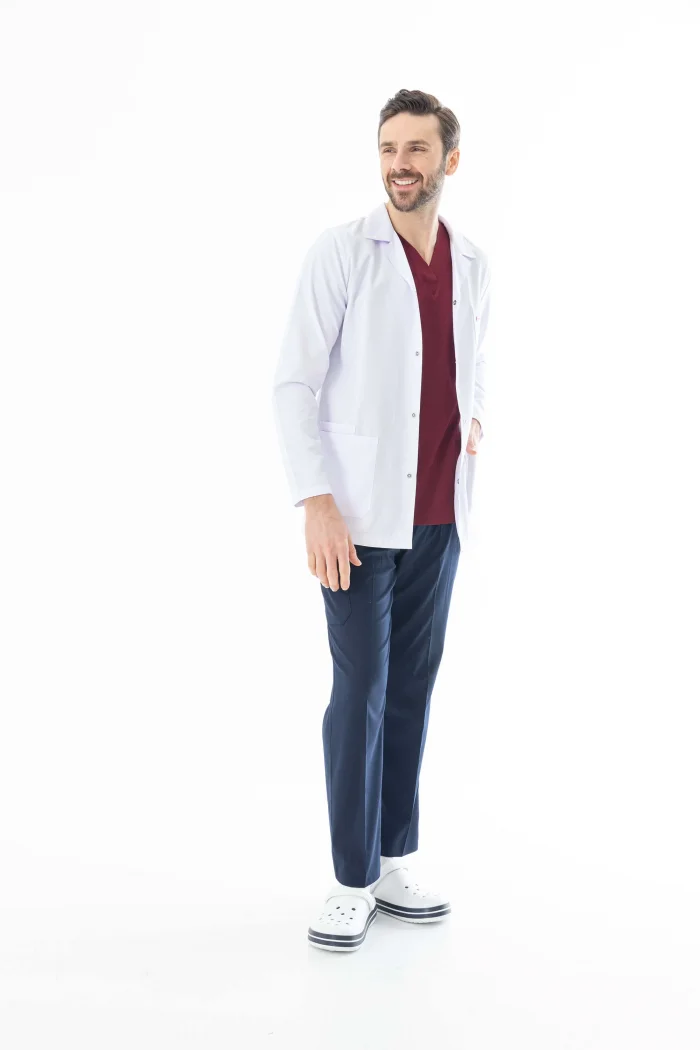 Spor Yaka Ceket Boy Erkek Doktor Önlüğü Alpaka Kumaş Beyaz (BEO101)