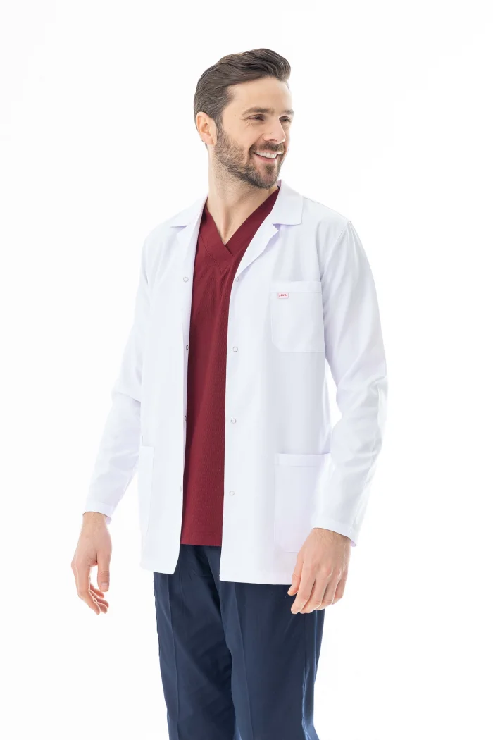 Spor Yaka Ceket Boy Erkek Doktor Önlüğü Alpaka Kumaş Beyaz (BEO101)