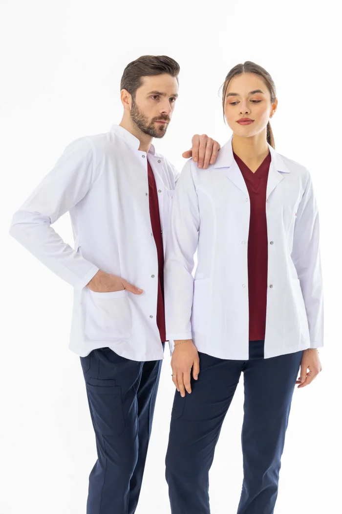 Spor Yaka Kulplu Kadın Doktor Önlüğü Alpaka Kumaş Ceket Boy (BKO005)