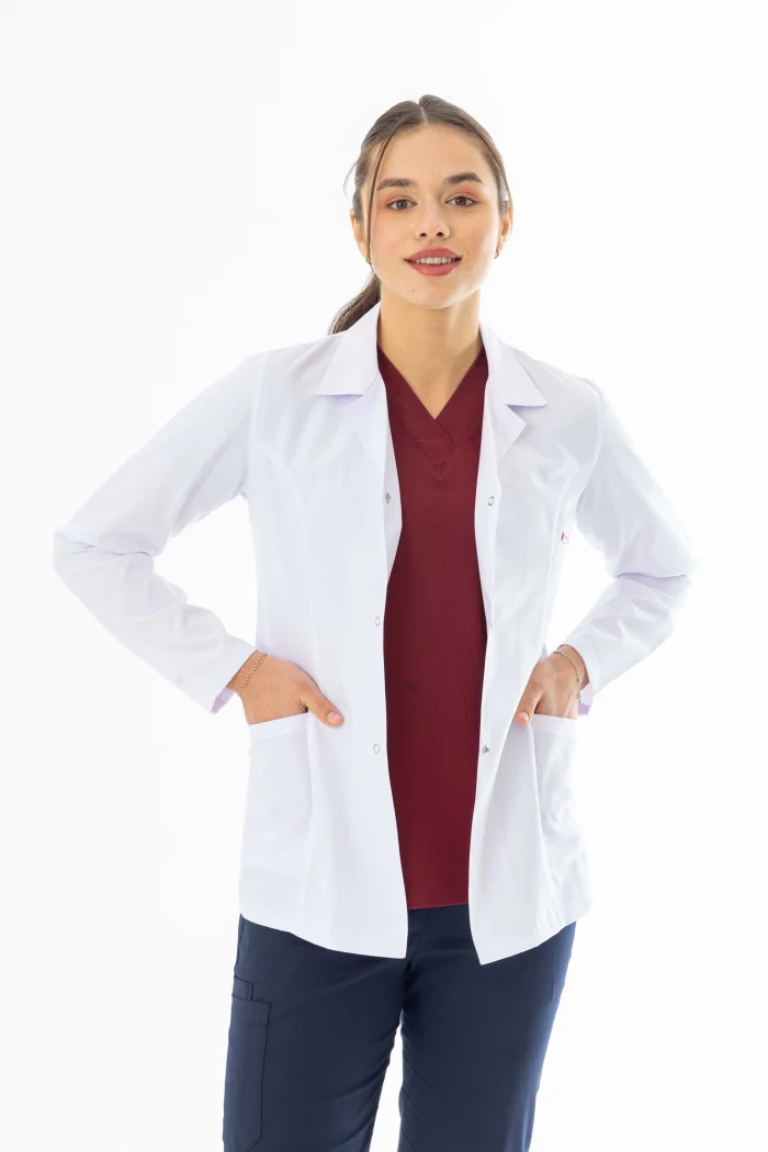 Spor Yaka Kulplu Kadın Doktor Önlüğü Alpaka Kumaş Ceket Boy (BKO005)