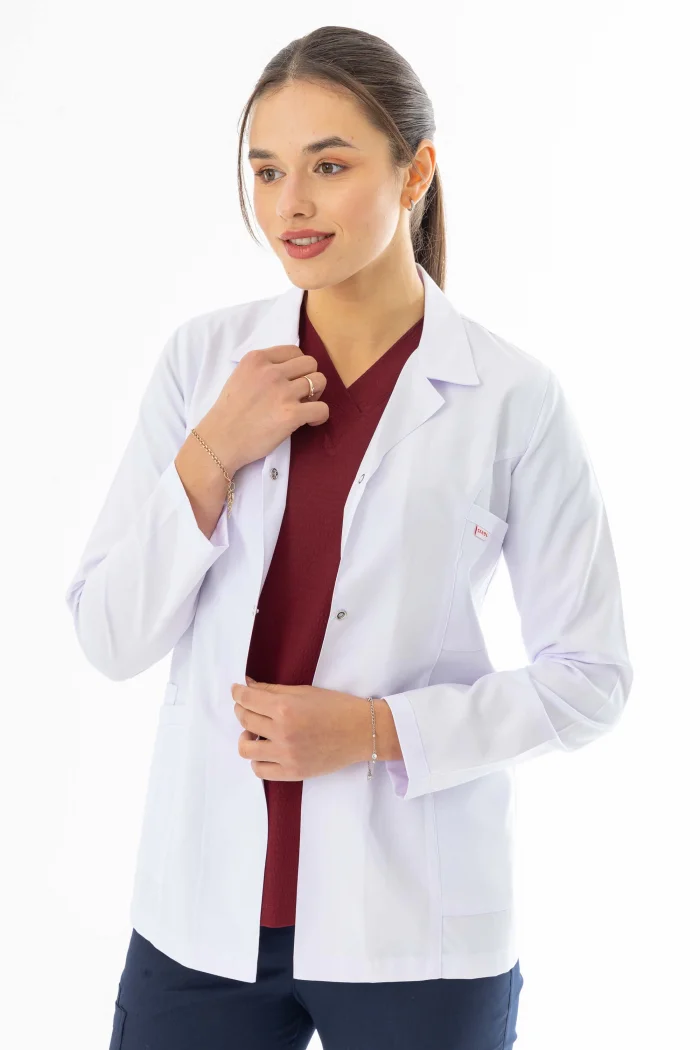 Spor Yaka Kulplu Kadın Doktor Önlüğü Alpaka Kumaş Ceket Boy (BKO005)