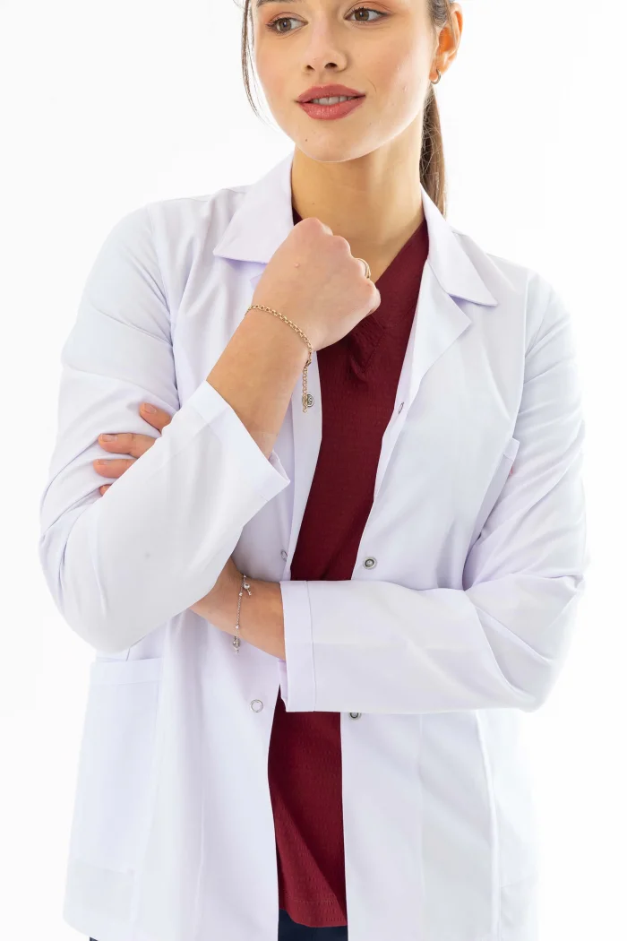 Spor Yaka Kulplu Kadın Doktor Önlüğü Alpaka Kumaş Ceket Boy (BKO005)