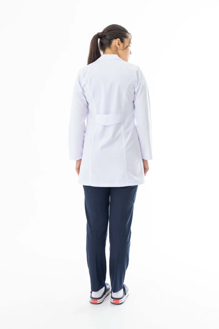 Spor Yaka Orta Boy Kadın Doktor Önlüğü Alpaka Kumaş Beyaz (BKO006)
