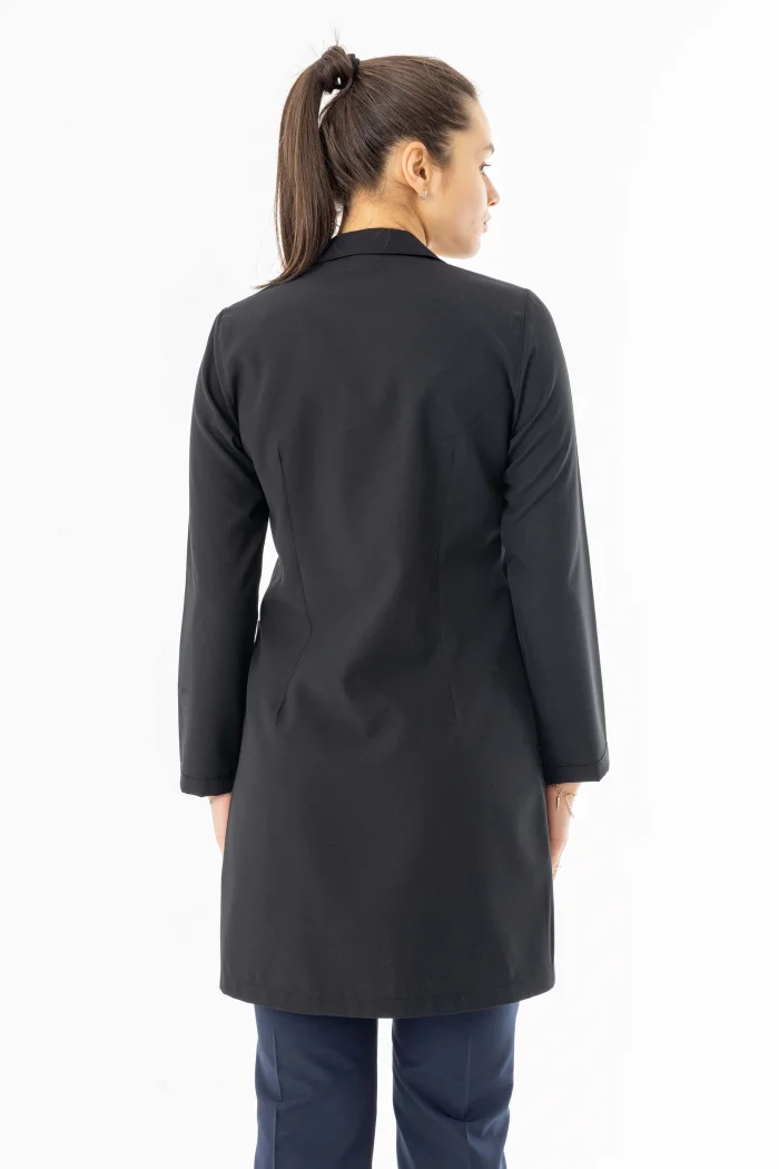 Spor Yaka Uzun Kol Kadın Personel Önlüğü Alpaka Kumaş Siyah (RNK102)