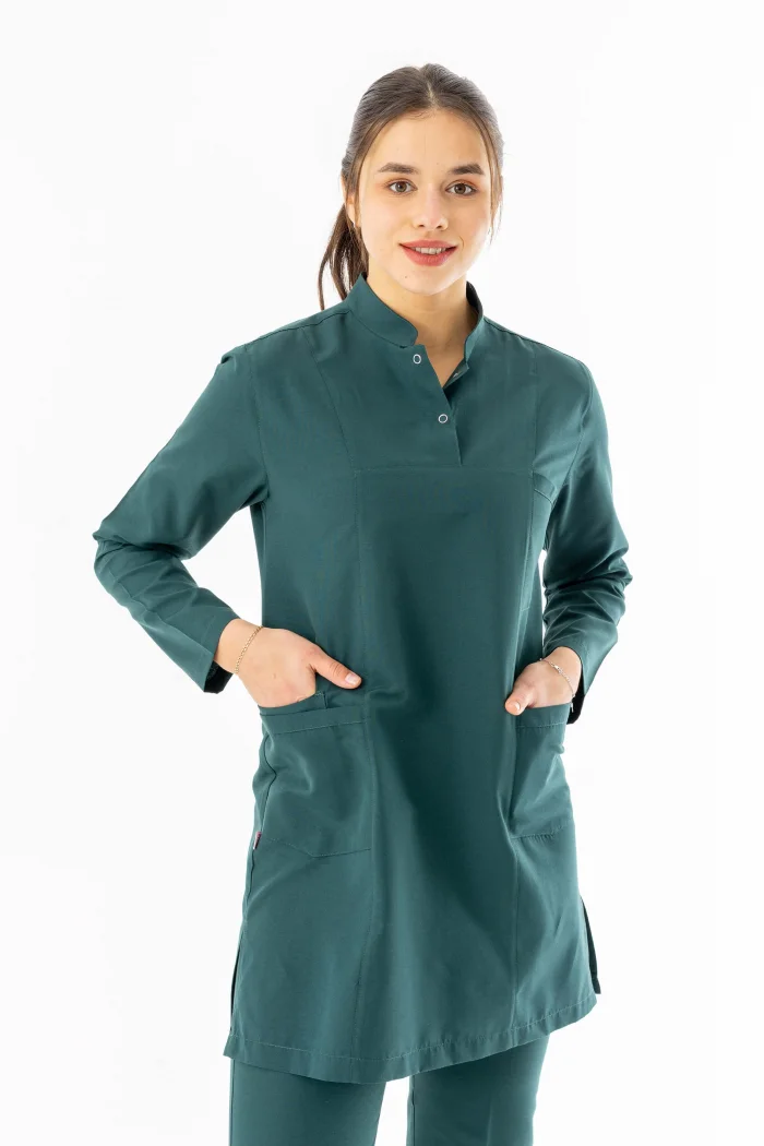 Terikoton Uzun Kol Doktor Hemşire Forması Alt Üst Takım Avcı Yeşili (TTST0004)