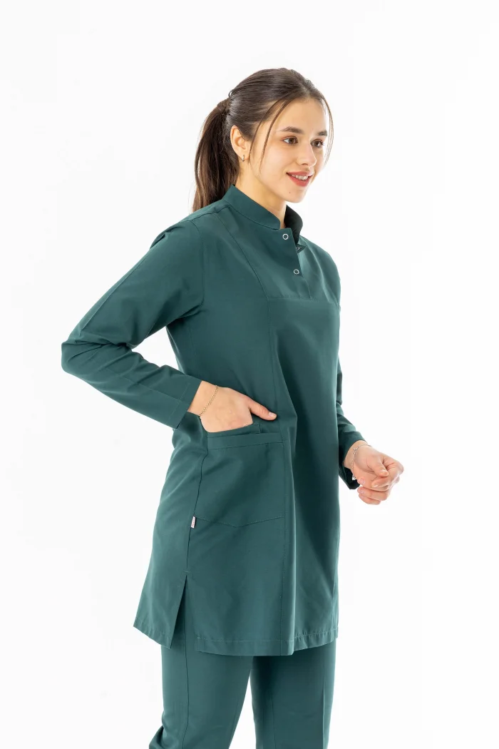 Terikoton Uzun Kol Doktor Hemşire Forması Alt Üst Takım Avcı Yeşili (TTST0004)