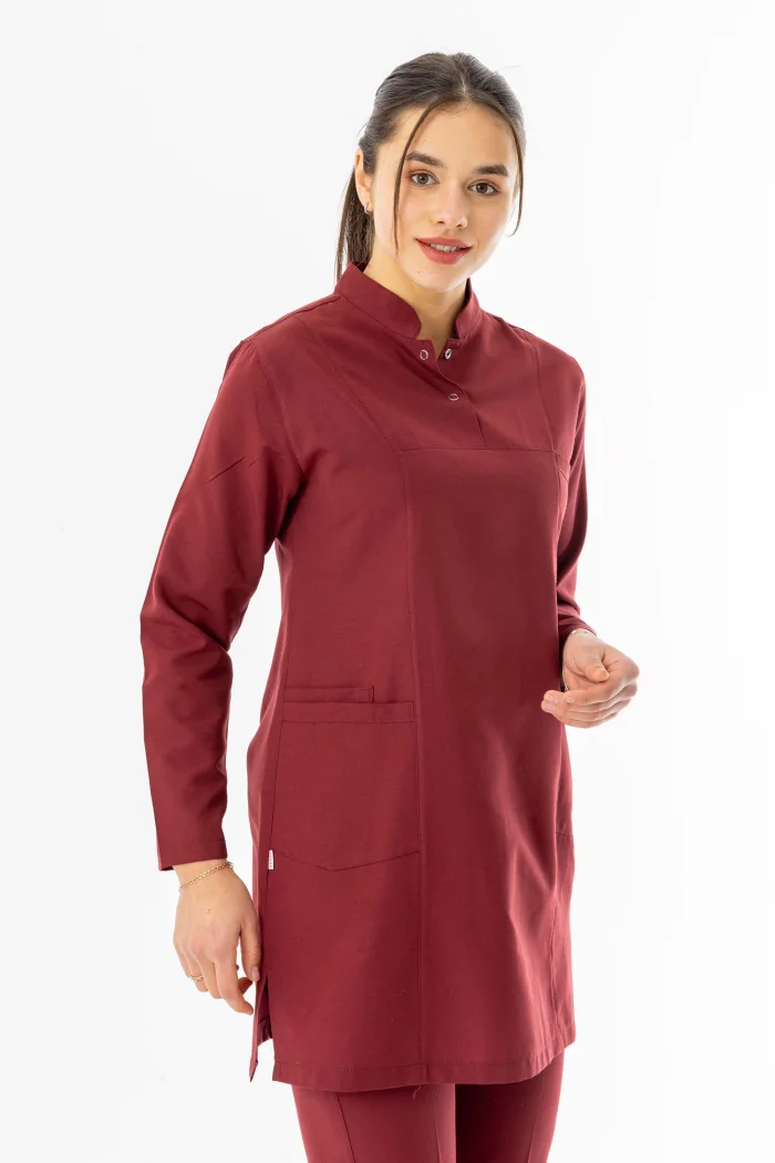 Terikoton Uzun Kol Doktor Hemşire Forması Alt Üst Takım Bordo (TTST0003)