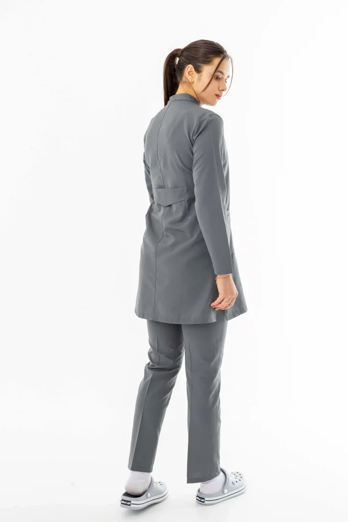 Terikoton Uzun Kol Doktor Hemşire Forması Alt Üst Takım Gri (TTST0008)