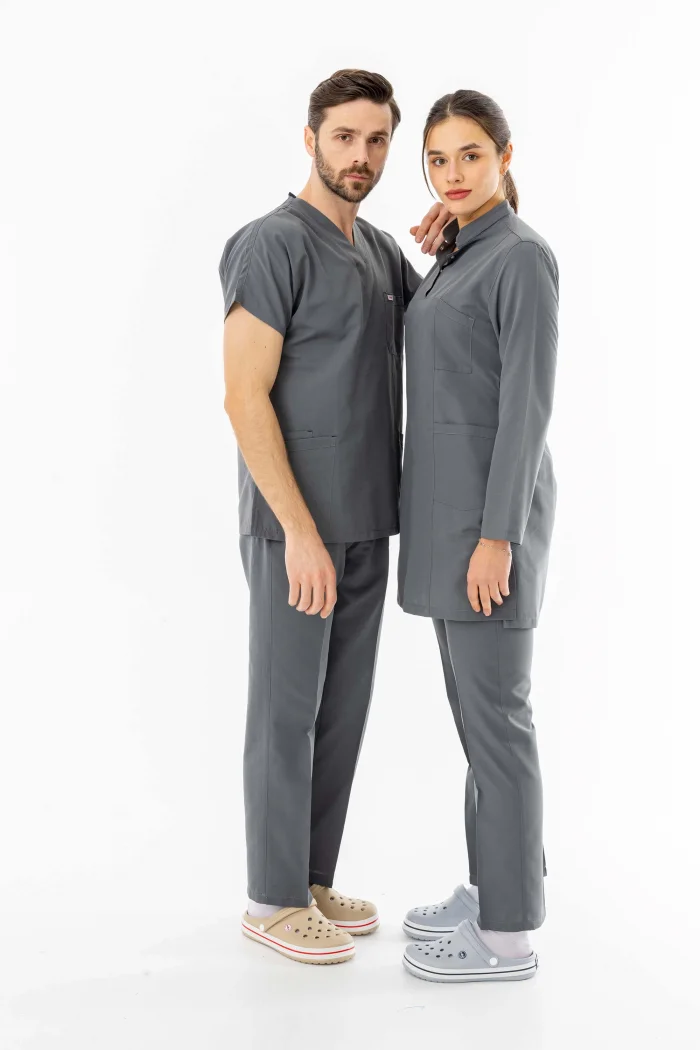 Terikoton Uzun Kol Doktor Hemşire Forması Alt Üst Takım Gri (TTST0008)