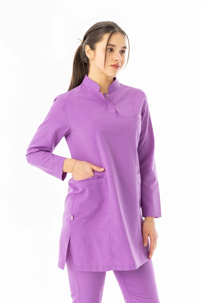 Terikoton Uzun Kol Doktor Hemşire Forması Alt Üst Takım Koyu Lila (TTST0009)