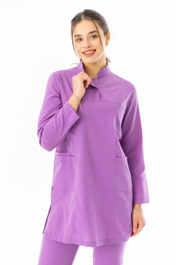 Terikoton Uzun Kol Doktor Hemşire Forması Alt Üst Takım Koyu Lila (TTST0009)