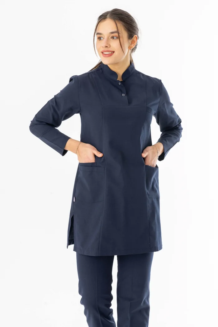 Terikoton Uzun Kol Doktor Hemşire Forması Alt Üst Takım Lacivert (TTST0001)