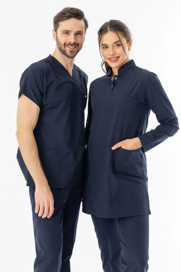 Terikoton Uzun Kol Doktor Hemşire Forması Alt Üst Takım Lacivert (TTST0001)