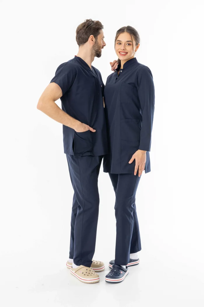 Terikoton Uzun Kol Doktor Hemşire Forması Alt Üst Takım Lacivert (TTST0001)
