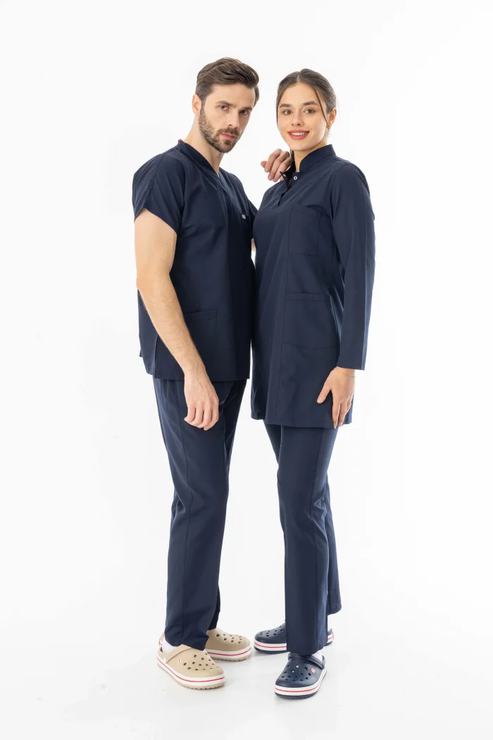 Terikoton Uzun Kol Doktor Hemşire Forması Alt Üst Takım Lacivert (TTST0001)